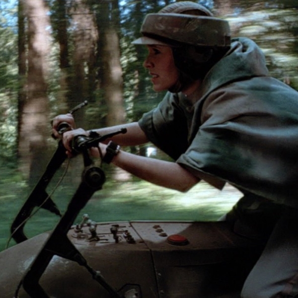 Still from Star Wars Episode VI: Return of the Jedi (1983) "Speeder Chase" scene at Gizzly Creek Redwoods State Park