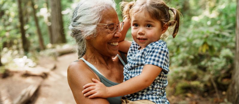Older woman with female child on a trail