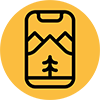mobile phone icon of mountains and single tree