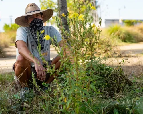 Volunteer with mask Rio de Los Angeles State Park