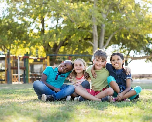 Group of 4th grade students outside