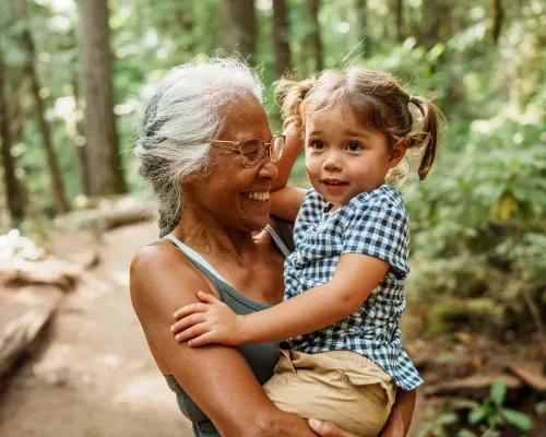 Older woman with female child on a trail