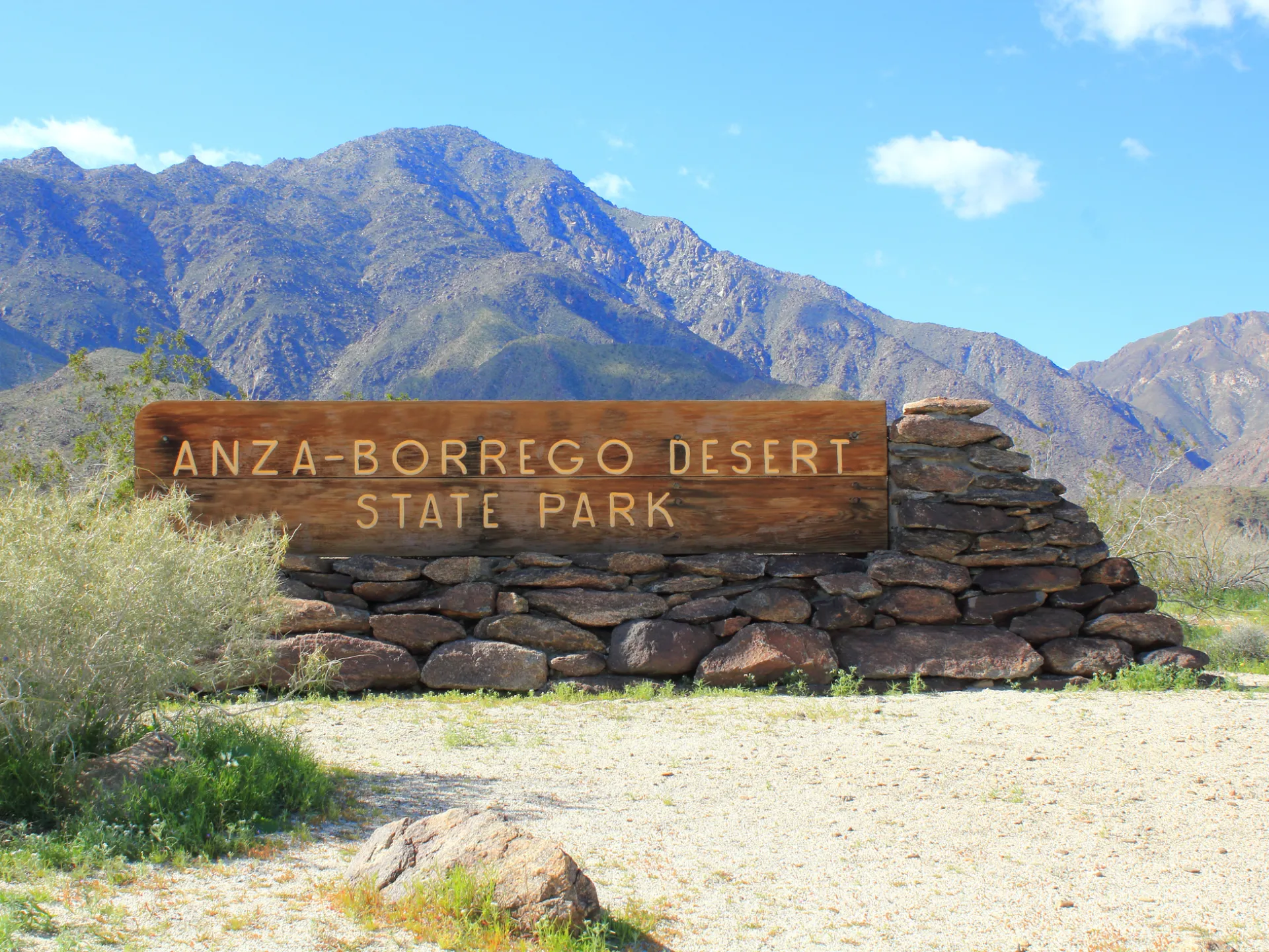 Entrance sign to Anza-Borrego Desert State Park.
