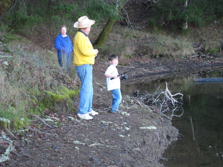 Alan and Joy taking Brian’s son Jeff fishing at Bon Tempe Lake on Mount Tam 
