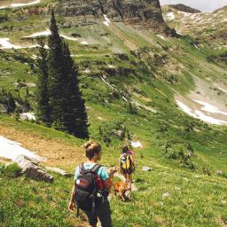 hiking team above the alpine line in the california wilderness