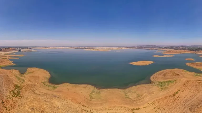 Drought stricken Folsom Lake, California.