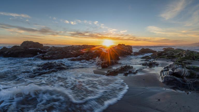 Carpinteria State Beach at sunset. 