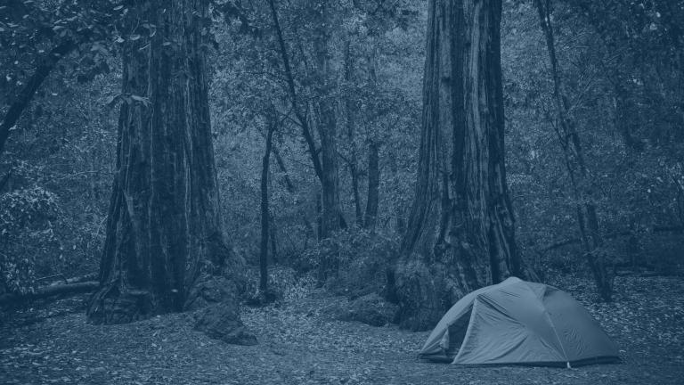 Tent camping photo with a blue overlay